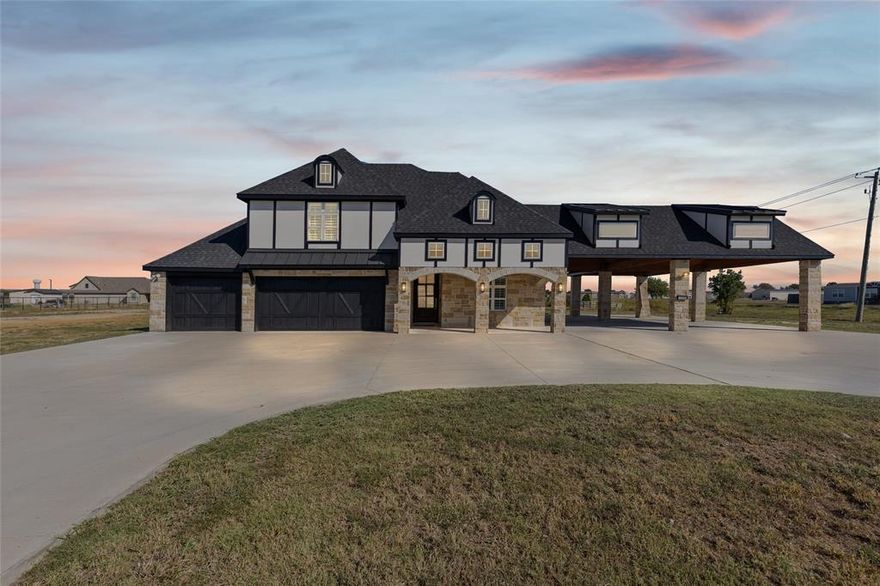 Welcome to the fast growing and highly sought after city of Princeton, TX. Surrounded by beautiful Lake Lavon, this 2021 custom built home offers 4 bedrooms and 3 full baths. Two of the bedrooms are suites creating an ideal multi generational home. 
An office and a 3 car garage round out the home's grand offering. The home boasts high ceilings, custom lighting and high end appliances. The 1 acre property also includes a custom storage building that looks more like a pool house. Must see to fully appreciate. The property is on a corner lot with road frontage on the main thoroughfare FM 982. Nearby schools, parks and walking trails and a host of amenities provide for plenty to do within a short distance. The builder will also consider completing the storage building per buyer's requested floor plan. Buyer and buyers agent to perform due diligence. No expressed guaranty made herein.