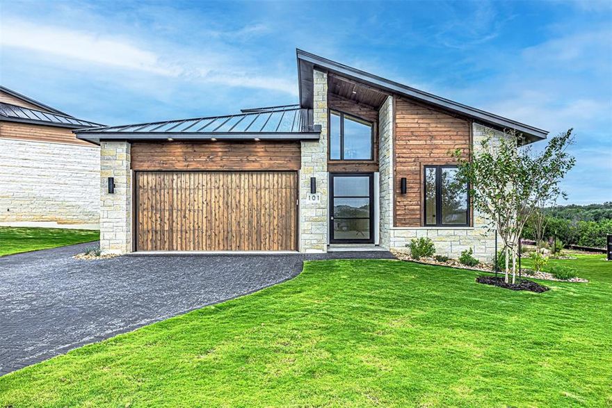 LOCK AND LEAVE CUSTOM HOME IN THE VILLA SECTION OF TUSCAN VILLAGE IN SUMMIT ROCK. Built by Crescent Estates Custom Homes, this single story, beautifully laid out home is an ideal lock and leave opportunity in Horseshoe Bay. This villa boasts 2198 sqft with 3 bedrooms 2.5 bathrooms or 2 bedrooms plus a study-den. There is a 2.5 car garage with a separate entrance for the golf cart. You are greeted by an oversize iron and glass front door setting the tone for this Transitional beauty. Beautiful wood floors, maple cabinets custom made by Kent Moore, Premium Quartz countertops, designer tiles and light fixtures throughout. The hardware is also a mix of brushed gold, black and a bit of brushed nickel! Come see why this 55+ community is so popular in Horseshoe Bay. Not only do the residents have an opportunity to belong to the Resort, but Tuscan is a resort itself. Residents have access to a gorgeous clubhouse for entertaining and activities, a fully equipped fitness center, pickleball courts and a lap pool. Come see today why this lifestyle is so popular!