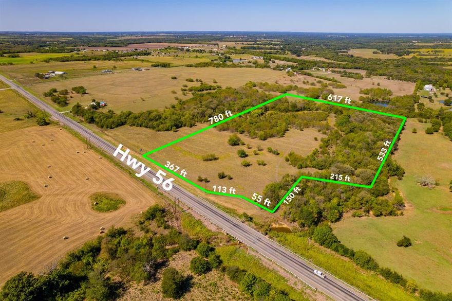 LOCATION , LOCATION , LOCATION . Come see this 11 Acres land in Whitesboro , which is about a mile west of Collins Rd which is the Future Tollway .Over 535 ft of frontage on Hwy 56 .there is a 3 acres flood on east side going from south to north , see the survey on Transaction Desk.On TXDOT Map , the blue color line shows where THE RIGHT OF WAY will be allowed to enter this property . GREAT LOCATION FOR COMMERCIAL OPPORTUNITIES .