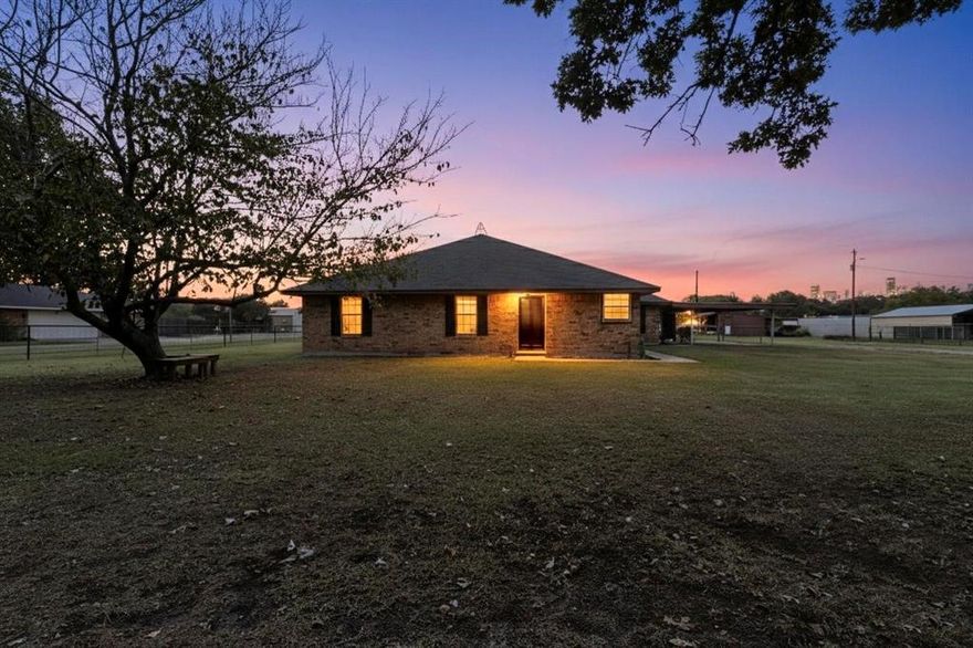 Unbelievable opportunity! Picture perfect country setting but just 30 minutes to downtown Dallas.   Sitting on a full 1-acre, fully fenced lot, this property offers incredible value and massive investment potential—surrounded by much higher-priced homes! The inviting living area with fireplace opens to a bright, sunny kitchen featuring stainless steel appliances and granite counter tops with windows overlooking your private acreage. With 4 spacious bedrooms plus an office and a bonus area ideal for pets, hobbies, or extra storage, there’s room for everyone. One bedroom is separate from the others, making it perfect for extended family, guests, or a home office setup. Outside you’ll find tons of parking space for boats, RVs, commercial vehicles, or multiple cars. No HOA! A detached storage building provides extra space for tools or creative projects. The land is fully fenced—livestock welcome! Priced for immediate sale, this one won’t last long—schedule your showing today!