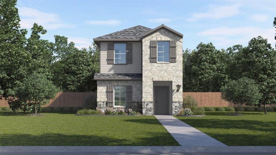 The Burbank plan by D.R. Horton in the California Meadows community in Arlington, Texas, offers a modern and spacious two-story home with approximately 1,606 sq. ft. of living space. This home includes 4 bedrooms, 2.5 bathrooms, and a 2-car garage, designed for comfortable family living. As you enter, you’ll be greeted by a welcoming open layout that seamlessly connects the dining, living, and kitchen areas—ideal for family gatherings and entertaining guests. Key features of the home include a stylish kitchen with painted cabinets, quartz countertops, a large island, stainless steel appliances with gas cooking range. A powder bath off the kitchen for guest convenience. The bedroom 1 suite upstairs includes a walk-in closet and a luxurious bathroom with walk-in shower and quartz countertops. Vinyl flooring throughout the foyer, dining, kitchen, and family room, bathrooms, and utility room. A side covered patio and low-maintenance lawn care to save time and reduce costs. You’ll also enjoy smart home features, from your couch or from 500 miles away. You’ll never be too far from home with America’s smart home. The Burbank plan is perfect for families who want modern amenities, and a comfortable, low-maintenance lifestyle.