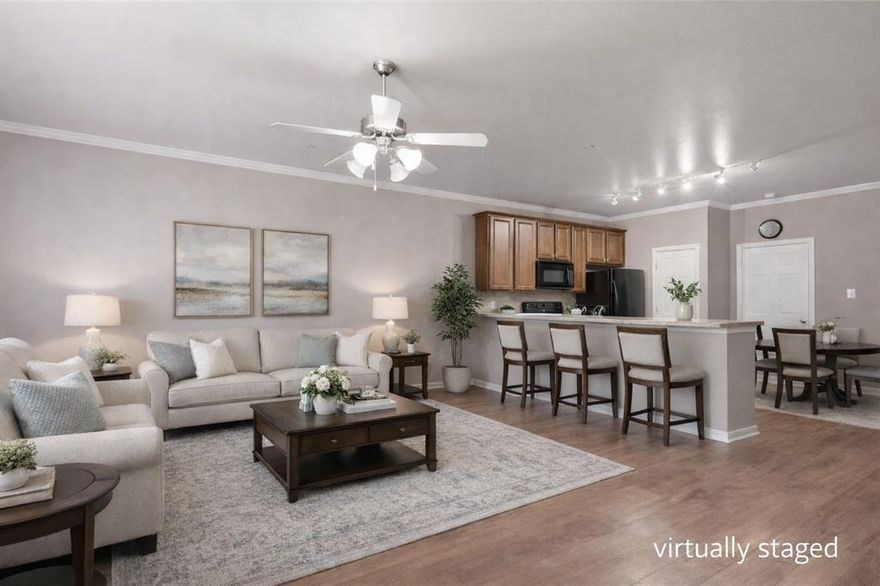 Beautifully maintained 2-bedroom townhome located in the heart of McKinney and zoned to highly acclaimed Frisco ISD. This gated community offers a welcoming front green space and exceptional low-maintenance living.
Step inside to gorgeous laminate flooring and a spacious, open-concept living area filled with abundant natural light. The eat-in kitchen features granite countertops, a breakfast bar, and access to a private patio, perfect for morning coffee or evening relaxation. A convenient half bath is located on the first floor. Upstairs, a versatile loft provides the ideal space for a home office or study area. The primary suite offers a large walk-in closet and a charming Juliet balcony. The second bedroom, full bath with dual access, and utility room are also located on the second level for added convenience.
Enjoy resort-style amenities including a community pool, secured entrance, walking trails, sitting areas, fitness center, and clubhouse. Enjoy close proximity to HEB, Trader Joes and more.