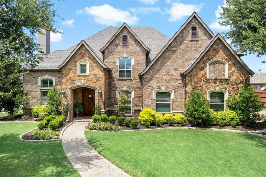 Nestled in the prestigious, guarded, and gated community of Starwood, this exquisite custom home offers luxury and convenience. Spanning .62 acres, the residence features beautiful updates, ample living space, storage galore and oversized 4-car garage on a quiet greenbelt corner. Enjoy extensive covered and uncovered patios, a beautiful pool with a slide and hot tub, plus green space for yard games or gardening.

The open floor plan is perfect for entertaining, with abundant natural light and high ceilings. The gourmet kitchen includes premium appliances, custom cabinetry, and a large island. The first floor hosts the owner’s retreat and a secondary bedroom, ideal for gatherings and comfortable living. This 5-bedroom, 5.2-bath home is conveniently close to North Dallas Tollway, Hwy 121, The Star, PGA headquarters, and the Shops of Legacy. Community amenities include a fitness center, parks, tennis courts, pool, and a scenic walking trail, all within the 24-7 guarded gate of Starwood!