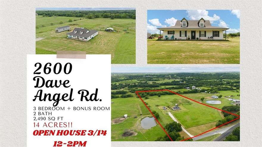 $10,000 CLOSING COST ASSISTANCE!
A rare opportunity to own 14 acres with a home in this area under $1M—perfect for those dreaming of space, privacy, or a future family compound. Located outside city limits yet within Mansfield ISD, this property offers the freedom and flexibility buyers are searching for.
The home sits thoughtfully within the front 4 acres, allowing the remaining acreage to be used however you envision—additional homes, a workshop, livestock, recreation, or long-term investment. The land is mostly flat with endless potential.

Inside, enjoy an open-concept layout connecting the living, dining, and kitchen areas, complete with two separate sitting spaces in the living room. The home features wood-look ceramic tile throughout the main living areas, granite countertops in the kitchen and baths, and fresh interior paint. Carpet is limited to the primary bedroom and 4th bonus room.
The primary suite includes an adjoining flex room—ideal for a 4th bedroom, home office, nursery, or craft room, offering flexibility for changing needs.
A NEW ROOF will be installed prior to closing for added peace of mind.
An added bonus: 13 acres are Ag Exempt for hay, creating an excellent opportunity for income production—either by selling hay or leasing the land.
Whether you’re looking to build a multi-generational family compound, create income-producing land, or simply enjoy wide-open space with NO CITY Restrictions, this property delivers rare versatility and long-term value.
**Tiny House will be removed!**