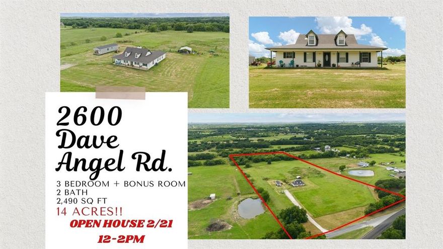 $10,000 CLOSING COST ASSISTANCE!
A rare opportunity to own 14 acres with a home in this area under $1M—perfect for those dreaming of space, privacy, or a future family compound. Located outside city limits yet within Mansfield ISD, this property offers the freedom and flexibility buyers are searching for.
The home sits thoughtfully within the front 4 acres, allowing the remaining acreage to be used however you envision—additional homes, a workshop, livestock, recreation, or long-term investment. The land is mostly flat with endless potential.

Inside, enjoy an open-concept layout connecting the living, dining, and kitchen areas, complete with two separate sitting spaces in the living room. The home features wood-look ceramic tile throughout the main living areas, granite countertops in the kitchen and baths, and fresh interior paint. Carpet is limited to the primary bedroom and 4th bonus room.
The primary suite includes an adjoining flex room—ideal for a 4th bedroom, home office, nursery, or craft room, offering flexibility for changing needs.
A NEW ROOF will be installed prior to closing for added peace of mind.
An added bonus: 13 acres are Ag Exempt for hay, creating an excellent opportunity for income production—either by selling hay or leasing the land.
Whether you’re looking to build a multi-generational family compound, create income-producing land, or simply enjoy wide-open space with NO CITY Restrictions, this property delivers rare versatility and long-term value.
**Tiny House will be removed!**
