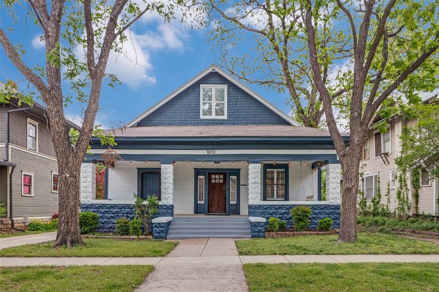 Beautifully maintained Craftsman in the Fairmount Historic District on an oversized lot, walking distance from Magnolia’s shops, bars, and restaurants – and just minutes from the medical district and TCU. This 4-bedroom, 2-bath home features original hardwood floors in the common areas, an oversized 2-car garage, mature trees, and great curb appeal with a large covered front porch. Inside you'll find a spacious living room plus French doors opening to a formal dining room with gorgeous built-ins. The remodeled kitchen offers quartz countertops and a gas range. Upstairs includes an oversized primary bedroom with a large sitting room and bathroom suite. Over $60,000 in improvements include fresh interior and exterior paint, new shutters and blinds, recessed lighting, new ceiling fans, and fully remodeled downstairs and upstairs bathrooms. Smart features include Ring doorbell and floodlights, smart locks on front and back doors, smart light switches, Nest thermostats, and a MyQ garage opener. The backyard boasts a concrete walkway and patio, a new deck, new fence, motorized iron gate, and a motion-sensor alley light. Additional upgrades include a new dishwasher, tile flooring in the hall, wood stairs, and more (see full list of improvements in supplements). A perfect blend of historic charm and modern smart-home convenience.