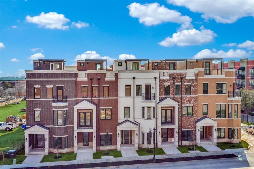 Welcome to The Grapevine Brownstones Phase 2! This new construction Monticello plan presents a limited opportunity to own a luxury Lock and Leave Residence in the heart of Grapevine across from Hotel Vin, steps from Historic Main St, Peace Plaza, Harvest Hall and The Grapevine REC. A short walk across Dallas Rd to the TEX Rail which will drop you at DFW Airport or Ft. Worth and the The Grapevine Vintage RR with special excursion including the Stockyards and the Christmas Train. This beautiful Residence is 4 stories with 3 bdrm, 3.5 bath, 2 car garage and the 4th floor rooftop patio. Amenities include 12 foot ceilings in the kitchen and living room, luxurious showers, and a unique 2nd floor balcony off the kitchen that faces one of only two courtyards in the community.  Enjoy easy access to many of the special events Grapevine offers including Main St Days, Grapefest, and all that comes with being The Christmas Capital of Texas. Walking is easy with a 75 Walkscore and also quick access to highways, Southlake Town Square, and DFW Airport. This home will be built elevator ready and the buyer can choose to add after closing. Expected completion is 4th qtr 2026.