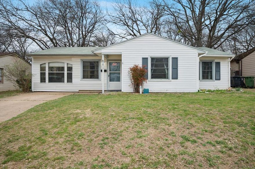 Charming 3 bedroom, 1 Bath Home Mid Century home ready for new owners.    This well maintained home offers a functional layout that maximizes every square foot. Throughout the home you will find wood laminate flooring and fresh paint, making it move in ready.   The updated kitchen boasts plenty of counterspace and cabinetry, ideal for meal prep and entertaining.  Dining area flows into the living space, perfect for family gatherings.  Three generously sized bedrooms with a single bathroom.  Step outside into the oversized backyard perfect for outdoor activiites, gardening or relaxing under covered patio.  Additional storage building offers place for tools, equipment and storage.