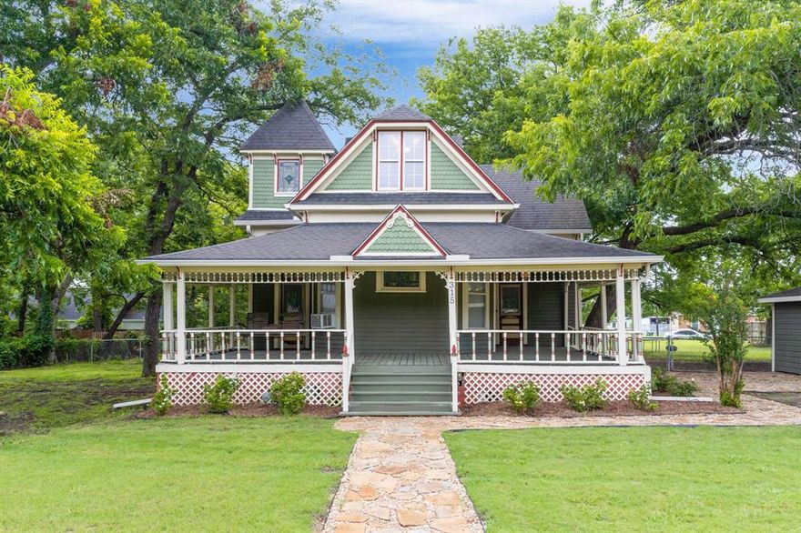 Step Back in Time with This Historic Queen Anne Victorian on Nearly an Acre in Howe, Texas. This one-of-a-kind gem, built in the early 1900s for Dr. J.O. Matthews and later owned by Dr. Joseph Lafayette Shelley, beautifully blends timeless character with modern comforts. Nestled on a spacious lot just off of Hwy 5—now Denny Street—this charming home offers peaceful country living with city conveniences just 20 minutes from both McKinney and Sherman. The inviting wraparound front porch is the perfect spot to enjoy a sunrise coffee or take in the sunset views. Inside, you'll find hardwood flooring that flows through the living room and formal dining room, each with its own mock fireplace, adding to the charm of the room. The main level offers a primary bedroom with bath, as well as a secondary bedroom and an additional full bath. From the foyer, a staircase leads to an expansive upstairs retreat—currently configured as a large bonus room, two additional bedrooms, and full bath. The current owner previously partitioned the space to create two bedrooms upstairs. Recent upgrades by previous owners include updated electrical, plumbing, and central HVAC, while the current owner has lovingly maintained the historic details throughout. The property features a 62' x 17' metal workshop and a 26' x 18' detached garage—perfect for hobbyists, storage, or additional workspace. Don't miss this opportunity to own a piece of Howe history and enjoy a lifestyle that’s truly special.