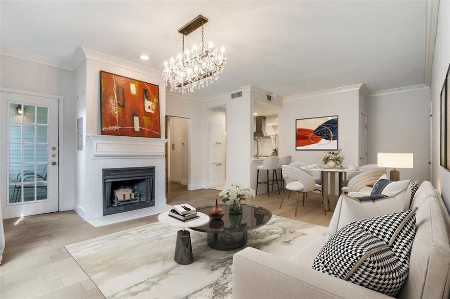 ** 12 MONTHS OF PREPAID HOA DUES ** Welcome home to this reimagined Rawlins Park Condo in the heart of Oaklawn. Features include plank flooring, designer chandeliers, recessed LED lighting, custom storage, fireplace, and a private balcony. The kitchen boasts new cabinetry, quartz countertops, stainless appliances, and vent hood. The bath features a new vanity and sink, bathtub, toilet, and porcelain tile. Enjoy secured entry access and assigned underground parking with storage. The HVAC and electrical panel have been upgraded, along with HOA updates to building security and perimeter fencing. HOA includes water, sewer, and trash. Conveniently located near La La Kind, Starbucks, Eatzi's, Turtle Creek, and Katy Trail. You do not want to miss out on this gem!