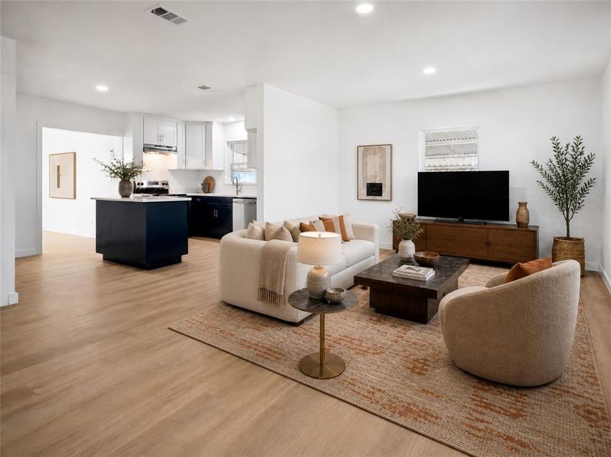 Discover this beautifully updated, spacious 4 bed, 2 bath home in a prime Dallas location with a BONUS 1 bedroom, 1 bathroom detached accessory dwelling unit, perfect for multi-generational living, guest quarters, hang out space or rental income investment opportunity! The newly updated main house features 1337 sq ft, four bedrooms, two fully renovated modern bathrooms, open living and kitchen with large island, new flooring, windows, stainless steel appliances, and stunning quartz countertops. Every detail, from fixtures and sinks to lighting, delivers quality and style. The completely renovated guest house has approx 300 sq ft of living space including a full kitchen, large bathroom with gorgeous shower and private entrance. The property offers ample parking with a circular drive and covered carport. Whether you’re seeking a spacious family home or an opportunity for additional rental income, this property delivers exceptional value and versatile living options. Walking distance to the neighborhood elementary school. Private backyard views. Convenient access to shopping, dining, hospitals, the arts district and major Dallas attractions.