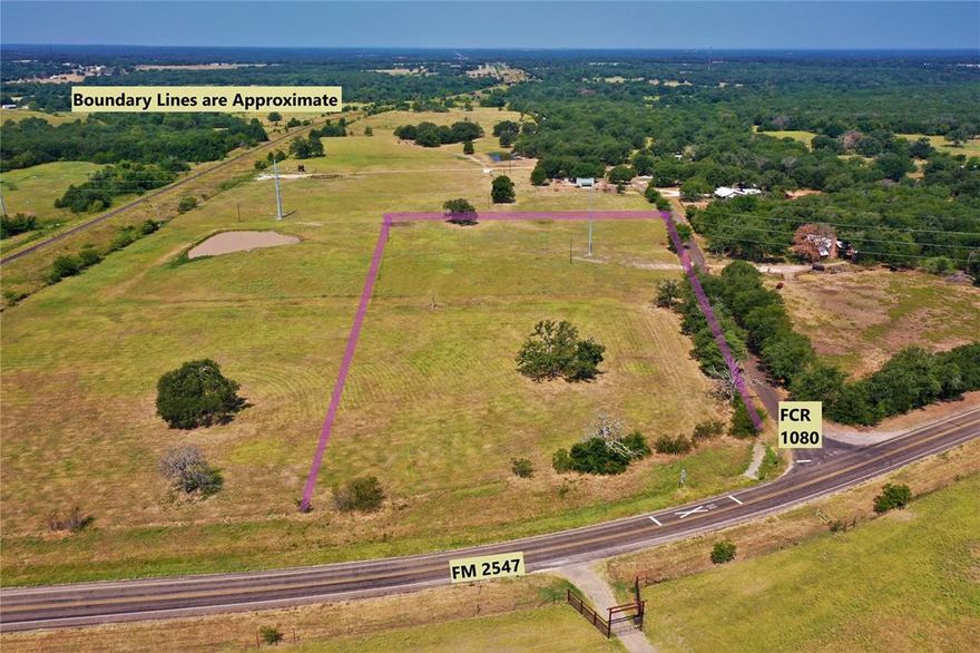 Beautiful, cleared land just north of Fairfield.  Unrestricted property ready for new construction or Mobile Home.  Road frontage on both FM 2547 and FCR 1080.  Close to I-45 approx 95 miles south of Dallas. Inviting rural area with rolling hills & centrally located between all major TX cities.  Adjacent approx 7.5 acres also available.  Partially Fenced.  Pleasant Grove Water available ($2,200 for meter & membership).  Survey required to determine exact acreage.  Seller shall reserve minerals.