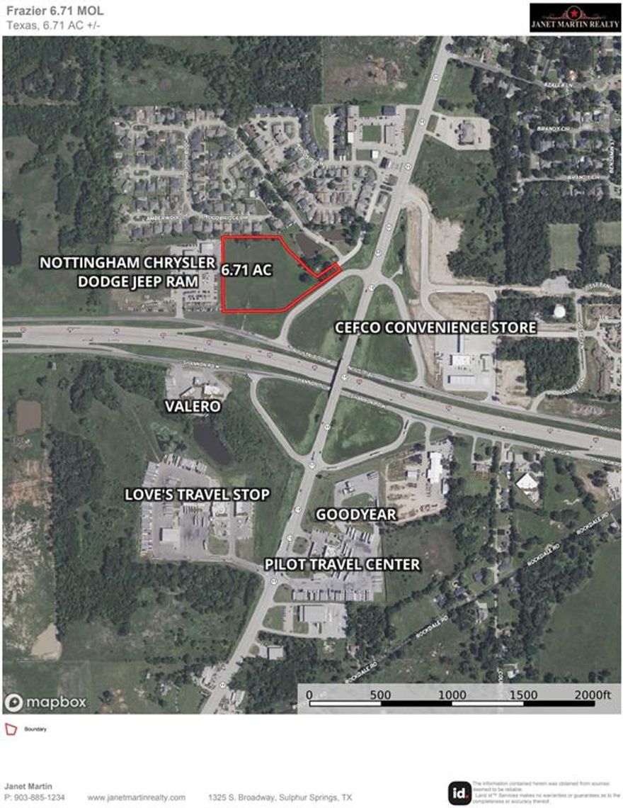 Exceptional 6.7 acres on corner location at Interstate 30 (I-30) and State Highway 19. With westbound access ramp to I-30, this is a perfect area for a restaurant, hotel, convenience store or gas station. Over 900' of road frontage. Directly across I-30 on the south side, there are 3 busy and established travel centers that elevates the surface street traffic in the area. The city of Sulphur Springs draws visitors year-round as an active community with its downtown Celebration Plaza supporting lots of events. This tract includes high visibility and is near both commercial businesses and residential subdivisions. 60 minutes from Dallas, this strategically located property offers many any possibilities! AADT for 2023 on I 30 was 36,321 & AADT for on-ramp was 1,788 for 2023.