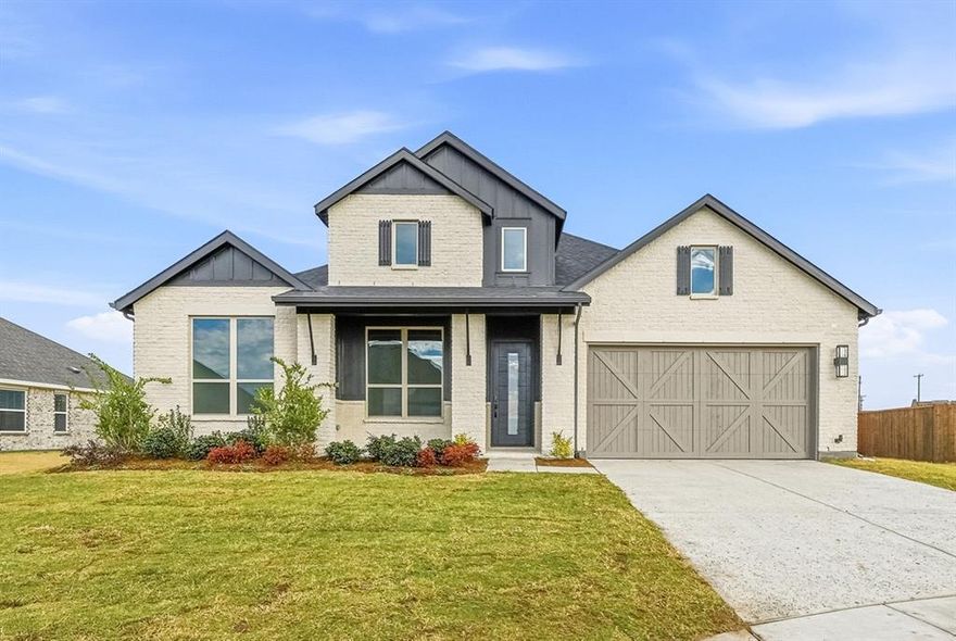 Ask the Sales Team about current financing promotions! Now complete and move-in ready, welcome home to the stunning Birchwood plan in the boutique community of Ridge Crossing. Enjoy community amenities including a pickleball court, playground, scenic walking trails and a low tax rate with no MUD or PID! This stunning single-story home offers just over 2,800 sq. ft. of thoughtfully designed living space with a 3-car tandem garage on a quarter-acre lot. The modern farmhouse exterior features White River Rock brick, Onyx black roof, covered front porch, and cedar garage door. Inside, a dramatic entryway leads to a private study &amp; front bedrooms for a quiet retreat. A fourth bedroom has an en-suite private bath, plus a convenient powder room. The entertainment room is pre-wired for speakers, perfect for movie nights or gatherings. The chef-inspired kitchen includes a stunning quartz waterfall island, double ovens, 5-burner gas cooktop, stacked upper cabinets, &amp; a hutch with beverage fridge &amp; glass accents. Dining and family rooms boast soaring 16 ft vaulted ceilings with wood beams, a floor-to-ceiling gas fireplace, &amp; large windows opening to the covered patio, complete with gas line. The primary suite offers a spa-like bath with freestanding tub, separate shower with tiled pan, dual sinks, &amp; a large walk-in closet with ceiling-high custom shelving! The spacious utility room is pre-plumbed for a future sink. Contact the Sales Team to learn more about this home, explore current financing incentives, and schedule a tour!