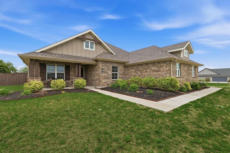 Welcome to a 1-acre custom residence in Sanger Estates, where peaceful country living meets elevated living just minutes from Denton. Backing to open farmland with no rear neighbors, this property offers the rare combination of privacy, space, and breathtaking Texas sunrise views. The true centerpiece of the home is the extraordinary backyard oasis, designed for unforgettable outdoor living the way you see fit. A stunning pool and spa create a private resort atmosphere featuring a heated saltwater pool while the custom fire pit gathering area provides the perfect setting for relaxing evenings under the stars or hosting friends and family events. Propane gas has been added to fuel the pool heater & fire pit, also creating an opportunity for a future outdoor kitchen to complete the ultimate backyard entertainment space. Inside the thoughtfully designed open concept layout offers both comfort and functionality with 4 spacious bedrooms, 3 full bathrooms & a dedicated office ideal for working from home, homeschool or flex space. The split-bedroom design provides privacy for the primary suite, which is filled with natural light and features a spa-like inspired ensuite bath with dual vanities, a walk-in shower, and an expansive walk-in closet. The kitchen, living, and dining spaces flow seamlessly together, creating an inviting atmosphere perfect for entertaining or everyday living. Gather around the oversized island, host dinner parties in the dining room, or simply enjoy the open and airy feel of the main living space. Set on a flat and highly usable one-acre lot, the property provides endless possibilities for future additions such as a workshop, detached garage for recreational vehicles or boats, sports court, or expanded outdoor living. Ideally located just 10 minutes from Lake Ray Roberts, 15 minutes from Denton and the UNT, 25 minutes to Winstar Casino Resort & 30 minutes to Texas Motor Speedway, this home offers both tranquility and convenience to all major places.