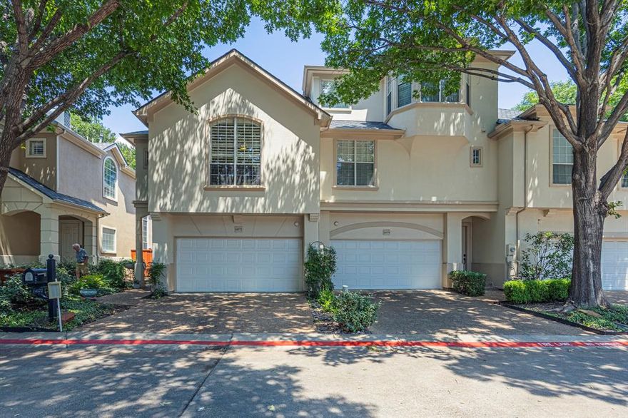 This exceptional residence leaves a lasting impression from the moment you arrive. Once you step into the foyer you will be welcomed by a dramatic living room featuring soaring 23-foot ceilings and expansive windows that flood the space with natural light, effortlessly blending outdoor beauty with luxurious interiors. Elegant tile flooring and a striking gas fireplace framed in imported Italian tile create an atmosphere that is both refined and inviting. The open-concept design flows effortlessly into the dining area, where floor-to-ceiling windows and a mirrored wall enhance the airy ambiance and frame peaceful views of the beautifully landscaped backyard, complete with a discreet doggy door for your small pet’s convenience. The galley-style kitchen is as functional as it is stylish, offering gleaming granite countertops, abundant cabinetry, a gas cooktop, microwave-convection oven, and a tasteful tile backsplash. Upstairs, a loft-style landing with built-in bookcases overlooks the stunning living space below, providing the perfect setting for a home office, library, or creative studio. A spacious secondary bedroom offers comfort and flexibility, while the expansive primary suite is a serene retreat designed for rest and rejuvenation. Outdoors, meticulously landscaped grounds and an extra-tall privacy fence create a secluded backyard ideal for quiet mornings or relaxed conversations. HOA amenities include front yard maintenance and access to the community pool, and with a one-time $10 registration fee, residents may join the athletic club to enjoy a wide range of activities and amenities—with no monthly fees.