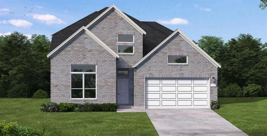 MLS# 21266325 - Built by Coventry Homes - Sep 26 2026 completion! ~ Step into luxury with this beautifully designed 4-bedroom, 3-bathroom home on a desirable corner lot, where a mahogany front door opens to elegant luxury vinyl wood plank flooring and a stunning great room with soaring 19-foot ceilings. The spacious eat-in kitchen features a natural stone island, decorative lighting, a large pantry, and flows seamlessly into the open living and dining areas, perfect for gathering by the fireplace or relaxing on the covered patio year-round. Upstairs, enjoy a versatile game room ideal for entertainment or cozy nights in, while the oversized 2-car garage offers ample storage or workspace. Blending style, comfort, and functionality, this meticulously crafted home is ready to impress—schedule your tour today before it’s gone!