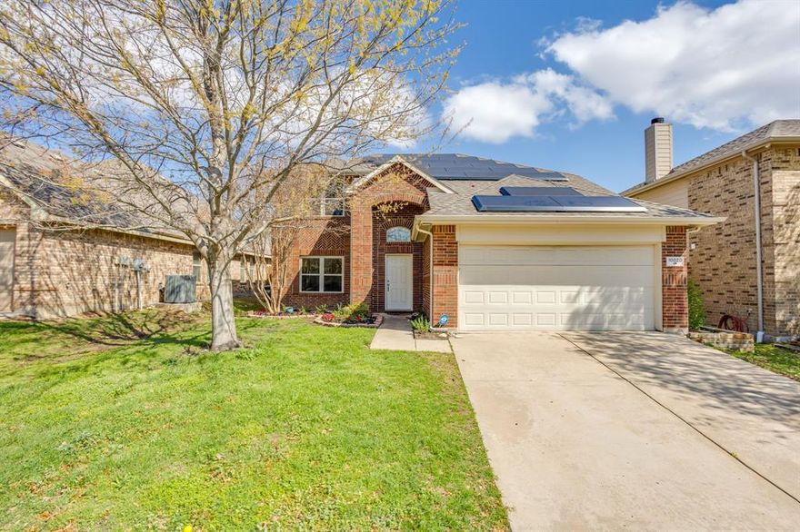 Located in the popular Watersbend community, this 4-bedroom, 2.5-bath home offers comfort, space, and modern efficiency. The thoughtful floor plan provides plenty of room for living, entertaining, and working from home. A major bonus is the fully paid-off solar panel system, helping keep energy costs low, along with a Tesla wall charger already installed for convenient at-home EV charging. Enjoy community amenities and a prime North Fort Worth location close to shopping, dining, and major highways. Have peace of mind during storms with an armored closet in the primary bedroom closet that can hold 6 people. Enjoy movie nights in your own state of the art theater room. This one won't last long, schedule your tour soon!