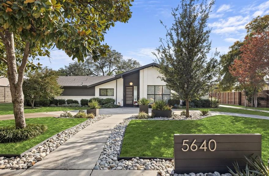 Located in the coveted Dallas neighborhood of Melshire Estates, 5640 Brookstown has been taken to the studs and fully renovated with a warm modern design and an exceptional flow from indoors to out. A beautiful mahogany front door welcomes guests to an open floor plan that features modern finishes and numerous windows that bathe the home in natural light. The first floor is grounded by a large living room with vaulted ceilings, a gas fireplace and expansive views of the backyard. The living room is open to a chef’s kitchen with a waterfall Quartz center island, rift-cut white oak cabinetry and top of the line Thermador and Viking appliances. A formal living room is situated at the front of home with decorative lighting and designer drapes with a more casual breakfast nook and built ins located off the kitchen. A spacious office allows from work-from-home flexibility and can be closed off for privacy. The primary suite is on the first floor and features an ash wood accent wall and a 12-foot sliding glass door with backyard access. The primary bath includes a modern soaking tub, frameless glass shower with dual shower heads, dual vanities, and two closets. Two additional guest bedrooms are located on the first floor with a modern Jack-n-Jill bathroom including dual sinks and designer tile selections. Upstairs you’ll find an oversized fourth bedroom with en-suite bath and walk-in closet, along with a game room equipped with a Quartz snack bar, microwave drawer, wine cooler, and a powder bath.

An expansive backyard offers significant space with a beautiful pool, lush landscaping, mature trees, and a large grassy area for kids or pets. Centrally located in Dallas’ private school corridor with many of the city's best schools, easy access to all the shops and restaurants that Preston Hollow has to offer, as well as major travel arteries for a quick commute anywhere in DFW.