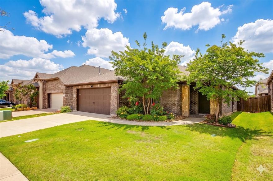 Prime Cul-de-Sac Location in North Fort Worth – Move-In Ready Gem! Nestled on a quiet cul-de-sac in highly sought-after North Fort Worth, this beautiful one-story brick 3-bedroom home offers the perfect blend of comfort, style, and convenience. Immaculately maintained and truly move-in ready, it welcomes you with warm neutral tones and an effortless flow. The bright, open living space is anchored by a cozy kitchen featuring a generous island with elegant granite countertops, breakfast bar, sunny breakfast area, and stainless steel appliances overlooking the spacious living room—ideal for everyday living and effortless entertaining. A large flex space provides incredible versatility as a home office, formal dining room, additional living area, or even a 4th bedroom. Neutral wood-look LVP flooring creates a clean, stylish, and easy-to-maintain backdrop throughout. The oversized primary suite is a true retreat with a private sitting area, luxurious bathroom with oversized walk-in shower, and spacious closet. A tankless water heater ensures endless hot water. Outside, enjoy the custom oversized covered patio with stamped stone concrete—perfect for year-round entertaining—plus an automatic sprinkler system that keeps the lush landscaping vibrant through Texas summers. The garage includes extra storage shelving, and the washer, dryer, refrigerator, and mounted patio TV all convey with the home. This unbeatable location puts you minutes from Texas Motor Speedway, Tanger Outlet Mall, Alliance Airport, Presidio Towne Crossing, Alliance Town Center, shopping, dining, entertainment, and hospitals. DFW Airport is just 25 minutes away, with easy access to downtown Fort Worth and Dallas for shows, dinners, and events. This is more than a house—it’s a wonderful place to call home. Don’t miss it!