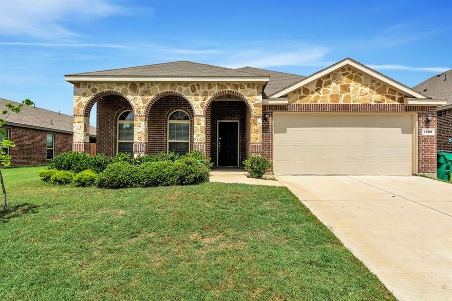 Beautiful home in immaculate condition with a great floorplan! Stone elevation and covered front porch. 3 bedrooms, 2 bathrooms and 2-car garage. Open living floorplan. Kitchen has granite countertop and stainless steel appliances. Inviting, neutral colors throughout. Covered back porch and large backyard for the kids to play. New painting and luxury vinyl flooring without carpet. No carpet in the house. Refrigerator is included. Moving in READY!!!