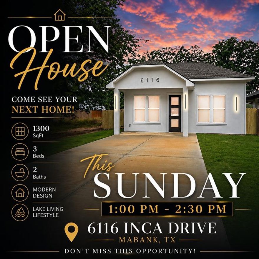 Welcome to this beautifully crafted new construction 3-bedroom, 2-bathroom home, located in a developing area with convenient lake access. The exterior showcases a sleek stucco front, offering clean lines and modern curb appeal.
Thoughtfully designed with both style and functionality in mind, the home features granite countertops, stainless steel appliances, matte black hardware, and a modern kitchen island that anchors the open-concept space. The living and kitchen area is elevated by impressive 12-foot ceilings, creating a bright, airy environment perfect for entertaining and everyday living.
The primary suite offers a private ensuite bathroom, providing a comfortable and relaxing retreat. Step outside to a fully fenced backyard with fresh sod, ideal for pets or gatherings. Additional features include gutters for added convenience.
The community offers access to a boat ramp, fishing areas, and a playground—making it easy to enjoy time outdoors and take full advantage of nearby lake living. Rentals, including short-term rentals, are allowed, offering excellent flexibility for personal use or investment potential.