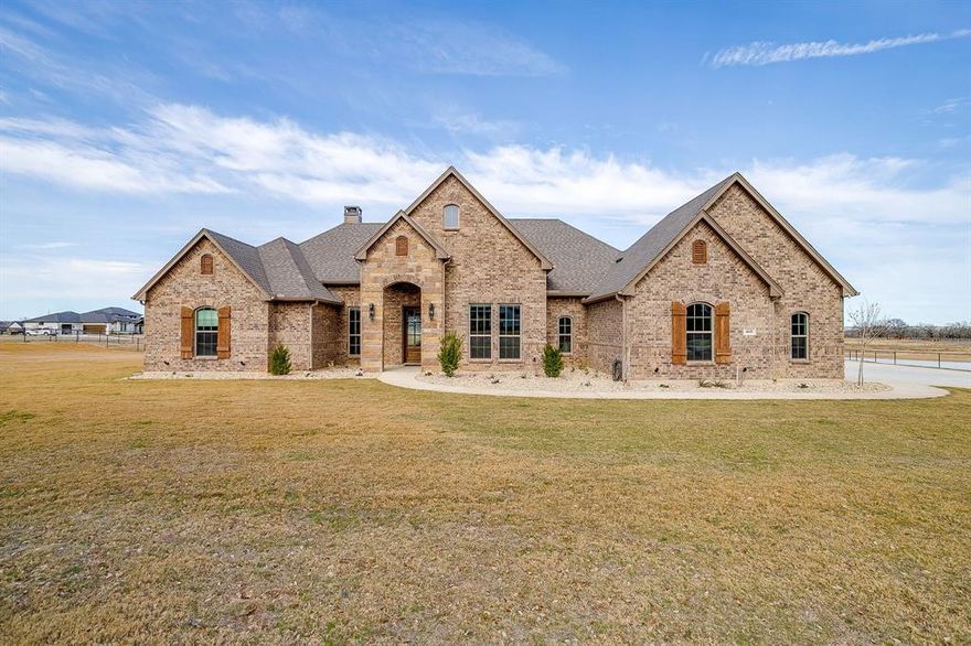 This 2-acre stunning property in Brock ISD is a blend of luxury, comfort, and modern living that you can call home. NO WATER BILL, NO CITY TAXES. This meticulously maintained home totals 3,050 SF, and features 4 bedrooms, 3 bathrooms, an Office, a Flex Room and a 3-car garage with additional parking space. Spacious Open Concept with 10-foot ceilings which makes a perfect environment for both relaxation and entertainment. Luxury Vinyl and tile floors throughout. Enjoy the spacious Kitchen with quartz countertops, double oven and a walk-in pantry. Upgraded with a Water Softener already installed, Blinds in all the rooms, and an EV Charger. Step outside to find the whole property fenced in and cross fence. Furthermore, a beautiful 30X34 barn with two stalls, a tack room, washer bay, storage, and a feeding room. The Modern Barn has electricity, insulation, water heater and automatic water dispensers. You can use the barn for your  animals, gardening, a shop, men cave... endless possibilities. The location of this property provides easy access to I20 making your daily commute hassle-free. Whether you are seeking tranquility or convenience, this property offers it all without compromising on style or comfort. Experience prime residential living, where every day feels like a getaway only at Santana Ridge, just 10 minutes drive to Weatherford and 30 minutes to Fort Worth. 
 (For an additional negotiated price all furniture is available)