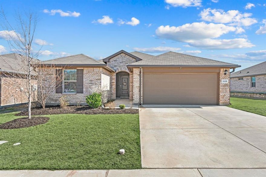 Located in the highly desirable Watersbend community in North Fort Worth, this beautifully maintained 4-bedroom, 2-bath home built in 2023 offers the benefits of new construction without the wait. With a convenient split floorplan, this layout provides ideal privacy — featuring a spacious primary suite tucked away from the secondary bedrooms. The bright white kitchen is the heart of the home, complete with granite countertops, modern cabinetry, and an open-concept design that flows seamlessly into the main living area — perfect for entertaining or everyday living. Natural light fills the space, enhancing the home’s clean, modern feel. The home also includes a whole-home water softener system, adding everyday comfort and helping extend the life of plumbing and appliances. Step outside to enjoy the covered back porch, ideal for relaxing evenings, weekend barbecues, or soaking in the Texas sunsets. Situated in North Fort Worth with easy access to major highways including I-35W and Loop 820, commuting to downtown Fort Worth, Alliance Town Center, and surrounding areas is effortless. Enjoy the signature Fort Worth vibe — where modern growth meets Western heritage — along with nearby shopping, dining, parks, and community amenities. If you're searching for a like-new 4 bedroom home in North Fort Worth with modern finishes, functional layout, and prime location, this Watersbend property checks every box.