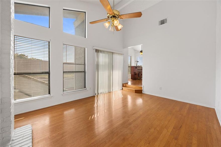 Must See! New paint on Kitchen Cabinets.  A new water heater was installed in December 2022, and ACHS in April 2020.  This charming 2-bedroom, 2-bathroom condo with a 1-car garage! The soaring ceilings in the living room, which opens to the dining area, make the space feel much larger—enhanced by wood floors and a high brick surround on the wood-burning fireplace. The thoughtfully designed kitchen features granite countertops, stainless steel appliances, and a modern glass tile backsplash. This condo also offers a private patio and an additional assigned parking space. 
Perfectly Located 2–3 miles from UTD; approximately 30m by public transportation (Bus 883) or 15m by bike.  Conveniently located near the George Bush Turnpike and the Dallas North Tollway, this home is just minutes from dining and shopping at Frankford and Hillcrest.
Monthly HOA dues cover water, trash, exterior maintenance, common area insurance, clubhouse access, and a community pool.