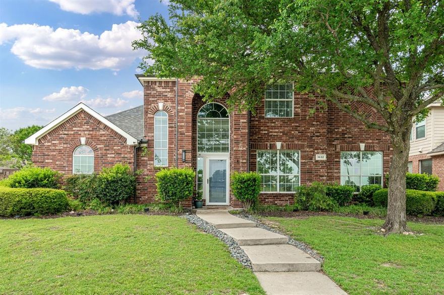 Fabulous two-story home perfectly positioned across from Celebration Park - imagine enjoying the 4th of July fireworks right from your front yard. Completely updated and truly impressive throughout. The open interior features hardwood flooring, iron-baluster staircase, high ceilings, neutral tones, and abundant natural light. The beautiful kitchen offers granite countertops, center island, stainless steel appliances, breakfast bar, and a walk-in pantry. French pocket doors open to the study with built-in desk and cabinetry. The spacious two-story family room showcases a cozy fireplace and windows overlooking the backyard. The primary suite includes French doors to the back patio and a stunning remodeled bath with an oversized walk-in shower featuring dual rain heads and body jets, electric-plug drawers, dual sinks, walk-in closet, and a convenient laundry addition. Upstairs are three secondary bedrooms, a large game room, and a media room. The extended covered patio is ideal for entertaining with a built-in outdoor kitchen and sitting area, plus an additional concrete pad perfect for volleyball or other activities. The garage includes built-in storage, and the driveway offers an extra parking pad. Updated HVAC. New roof and gutters in 2023. Enjoy the neighborhood community pool and all the amenities Celebration Park offers - sports courts and fields, walking trails, pond, huge playground and splash pad, picnic areas, and more!