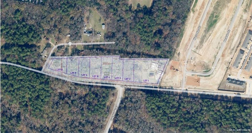 LOT 6 - 0.523 Acres. 8 lots available located just north of the intersection of Crow Rd and Oak Hill Blvd in Tyler, TX. 
(Lots listed Separately) 
• No zoning, outside of city limits 
• Utilities available 
• Location provides easy access to Old Jacksonville Hwy and all South Tyler main corridors 
• About half a mile from the Old Jacksonville Highway retail corridor 
• Approx. 0.3 miles east of new Wagner Cadillac location 
• The Old Jacksonville Corridor presents Tyler's fastest growing high-end development