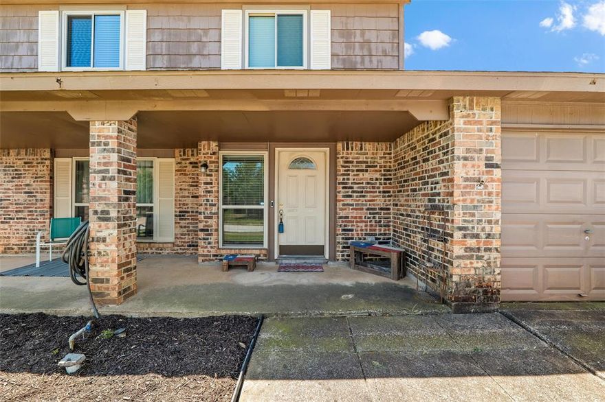 Welcome to this beautifully maintained 3-bedroom, 2.5-bath home, ideally located just minutes from top-rated Keller ISD schools. Step inside to discover a spacious and inviting layout featuring a large living area that flows effortlessly into the formal dining room and kitchen—complete with an eat-in breakfast nook. A cozy den with a fireplace adds warmth and character, perfect for relaxing evenings. Upstairs, the generously sized primary suite boasts a stunning tiled shower with a built-in bench, while two additional bedrooms provide ample space for family, guests or a home office. Enjoy outdoor living in the gorgeous backyard with mature trees and beautiful landscaping. A versatile shed with electricity offers extra storage or workspace. Additional highlights include new siding on back exterior, newly installed patio door, energy-efficient windows and blinds throughout for added comfort and savings.