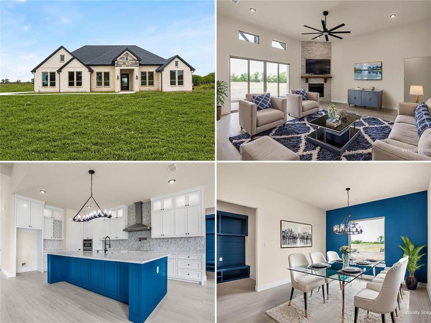 Experience refined country living in this exceptional ONE STORY CUSTOM  *NEW BUILD* set on 1.5 acres, where thoughtful design meets modern comfort. This beautifully crafted home features soaring ceilings and expansive windows that fill the space with natural light, enhancing the open, airy feel throughout. Offering four bedrooms plus a dedicated study—or optional fifth bedroom—the flexible layout adapts perfectly to your lifestyle. The designer kitchen is both stylish and functional, equipped with premium appliances, elegant finishes, and generous workspace ideal for gatherings and everyday living. A split-bedroom floor plan provides privacy and comfort for all. Located in the peaceful town of Celeste, this home delivers the best of both worlds—quiet, spacious surroundings with easy access to nearby cities for shopping, dining, and commuting. A perfect blend of craftsmanship, space, and modern convenience—all on a single level.