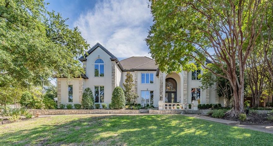 Beautiful home in the guarded community of Mira Vista. Features grand entry, massive living spaces, game room with courtyard area, climate controlled wine closet, a two-story study~library that has beautiful custom wood work, an entertainment area outside that includes a covered patio and nice sized heated pool with mature trees. 5 bedrooms and 4.5 baths, guest room with full bath downstairs, large first floor primary bedroom with sitting area and fireplace. The chef’s kitchen includes a butler pantry, 2 refrigerators, 3 dishwashers, built-in ice maker, large gas range, separate gas oven, an electric cooktop and spacious countertops. Utility room is plumbed and wired for 2 washing machines, 2 gas dryers and contains a shower. Equipped with 2 tankless water heaters with a circulating pump for instant hot water. Pella windows installed in majority of house, many with Plantation shutters. Ample storage throughout including attic space that is floored and has shelving. In FW & Crowley ISD