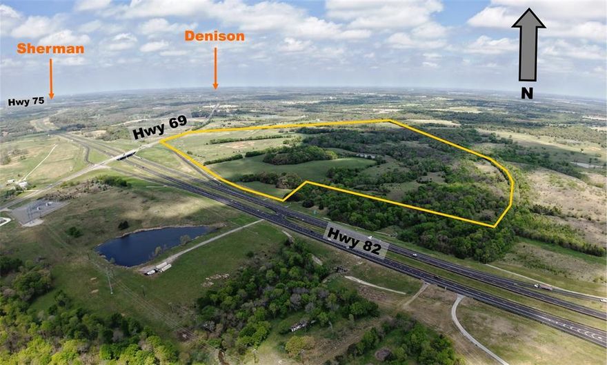 ± 169 acres that is very well situated for a data center, industrial development, and or possibly residential and retail development. There is approximately 1,175.4 MW of power generation nearby and a substation directly across Hwy 82 to the south. Water is available nearby or from the aquifer. Currently the front ±5.4 acres along Hwy 69 are in Bells city limits and the remainder of the property is in the ETJ. There are several planned developments nearby and a 55 acre planned development next to the High School which is just to the east of the property. Sherman, where the new $40bn T.I. and $8bn GlobalWafers chip factories are located, is about 10 minutes from the property.  Bells is being squeezed on both sides with growth in Sherman and growth in Bonham. Seller will sell all or part, based on the users needs. This is an extremely rare offering with highway frontage on 2 sides. Buyer to verify all information.