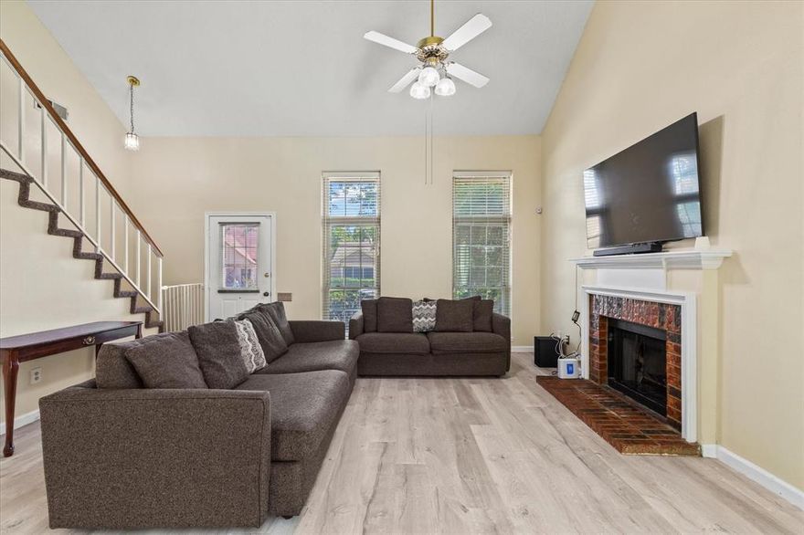 Welcome to this beautiful two story traditional home situated within minutes to charming downtown Mesquite. A light filled entry invites you inside the spacious living room highlighted by vaulted ceilings, cozy wood burning fireplace and expansive open-concept sight-lines into the dining room and kitchen. Enjoy preparing home-cooked meals in the updated eat-in kitchen featuring sleek Samsung stainless steel appliances, modern back-splash and panty. The primary bedroom is thoughtfully positioned on the first floor and offers an ensuite bath with separate vanities and a walk-in closet. Make your way to the second floor where you'll find a wonderful game room or play space for kids. Two split secondary bedrooms share a well-appointed full bath. Enjoy the convenience this location has to offer with nearby schools, dining, entertainment and highways.