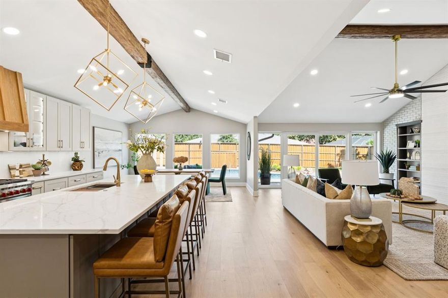 Welcome to this beautifully remodeled home in the desirable Forest Glen neighborhood. Custom details will catch your eye the moment you walk up to the home with the stately entrance, gorgeous landscaping & inviting front porches.  Stylish energy-efficient windows brighten spaces & English oak flooring flows throughout the open living spaces. The expansive kitchen & great room are flooded with natural light and offer views of the private backyard and pool area. The kitchen features vaulted ceilings, a 10-foot island, a 48-inch Wolf gas range, pot filler, Sub-Zero 48-inch built-in refrigerator, Bosch dishwasher, drawer microwave, quartz counters & backsplash with hidden outlets and a large eat-in dining area. The pantry is huge with lots of cabinetry, counters, shelving, even a sink with disposal too. There is a cute drop zone just off the utility entrance with charging ports & floating shelves. The utility room has mud room cabinetry as well as a space for a freezer. The primary suite features two custom closets & spacious en-suite bathroom with a free-standing tub and huge shower with multiple showering features. Secondary bedrooms are split for privacy. The secondary bedroom on the left side has a huge walk-in closet & access to a bath with walk-in shower, ideal for MIL suite. The right front secondary has an en-suite bath with tub-shower. The study-fourth bedroom has a closet & views of the front porch & access to the fourth full bath with walk-in shower. The backyard features a pool with an easy-maintenance vinyl liner, huge patio areas, lots of grassy areas for pets & play & opens to the carport-cabana for entertaining. Take the worry out of maintenance as all major systems are 2025 and work was permitted, including replacement of all water & sewer lines, HVACs, water heaters, electric panel box, 6-inch gutters & more. The foundation carries a warranty & the roof has been inspected & refreshed as needed. This one truly has it all.