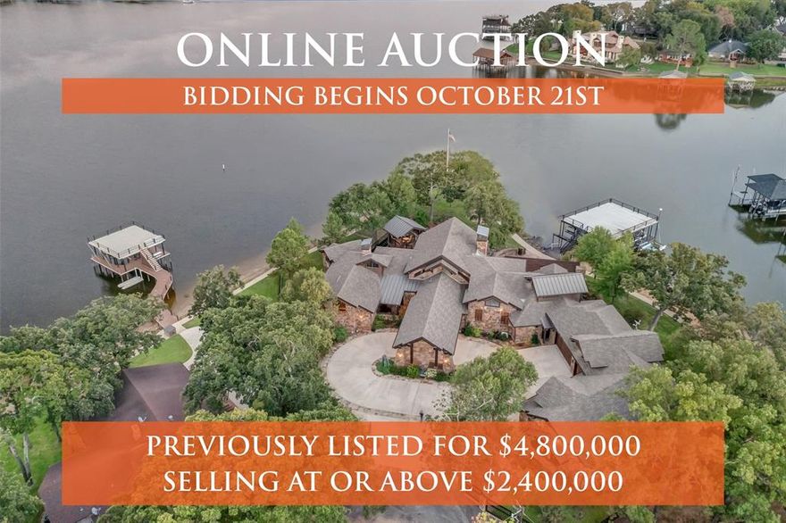AUCTION: Seller offering property via online auction. Bid online beginning Tuesday, October
21st at 9am CDT. Property is selling at or above the published reserve bid price of $2.4m.
Preview period begins Friday, October 17th to view this beautiful home. This unparalleled
lakefront estate on Cedar Creek Lake is a rare opportunity, set on a private 0.73 acre
peninsula and designed to embody refined elegance with lodge style warmth. Thoughtfully
appointed for both grand entertaining and everyday comfort, the residence features four
expansive guest suites, dedicated boys’ and girls’ bunk rooms, seven full baths, and two half
baths, along with multiple home offices and a stately library. Inside, soaring vaulted ceilings
with exposed beams, rich hardwood floors, and bespoke finishes create a timeless
ambiance, while the chef’s kitchen, equipped with commercial grade appliances, dual
dishwashers, multiple ice machines, coffee stations, and warming drawers, is a true culinary
masterpiece. Floor to ceiling windows in the dining area frame breathtaking views of the lake
and pool, while the lower level offers unmatched entertainment with a game room, bar,
custom wine cellar, private theater with kitchenette, and a full fitness suite with sauna. The
lavish primary suite is a retreat of its own, complete with a sitting room, fireplace, oversized
office, and sweeping panoramic views across the water. Outdoor living rivals a private resort,
with wraparound verandas, screened porches, expansive decks, a heated pool with slide,
spa, outdoor kitchen, and wood fired pizza oven, all designed for effortless gatherings. A
private dock with 3 boat lifts, catamaran lift, and dual jet ski lifts ensures seamless access to
the lake, making this one of a kind property the pinnacle of luxury waterfront living. Contact
agent or Interluxe website for full terms and conditions of the sale and schedule appointment to
preview the home.