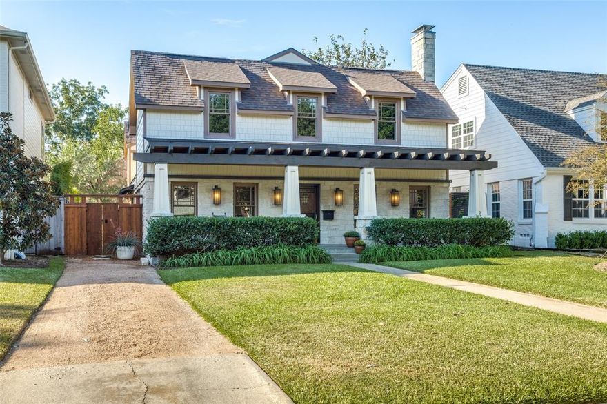 A rare find on a charming University Park street, taken to the studs, two story 4 bed 4.1 bath traditional Texas home with a 976 square feet Guest Quarters with one Bedroom, full Kitchen and Office. Downstairs Primary bedroom with luxurious Bath and huge custom closet, second Primary bedroom and 2 en suite Guest rooms up. Stunning gourmet Kitchen features all new stainless steel Bertazzoni appliances, breakfast bar, center island, farm sink and prep sink. Living Room and Den each have rustic stone fireplaces. Backyard with gardens, covered wood deck and stone fireplace, dining area under charming pergola, rain catching cistern, mature landscaping and shade trees. A true treasure.
