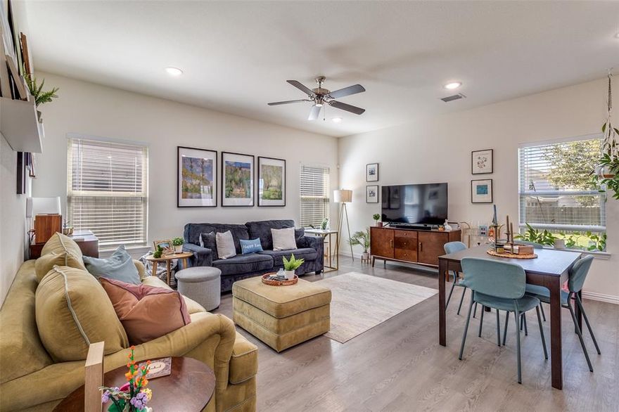 Welcome home to this beautifully laid-out 3-bedroom, 2-bath single-story built in 2020 offering a bright and open layout. The open living and dining area create a comfortable space for everyday living and entertaining, filled with natural light throughout. The kitchen features stainless steel appliances and flows seamlessly into the main living space. Full size washer dry area is conveniently located in the hallway along with 3 well sized bedrooms including a private primary with its own en-suite bathroom. Step outside to enjoy the backyard firepit area perfect for cozy evenings or gatherings. Complete with an attached 2 car garage, extra room for storage & sprinkler system. Located in East Dallas, nestled in Chariot Village with quick access to major highways loop 12, I-30 & only 8 miles to downtown Dallas. Washer, dryer and refrigerator may remain with the home with an acceptable offer.