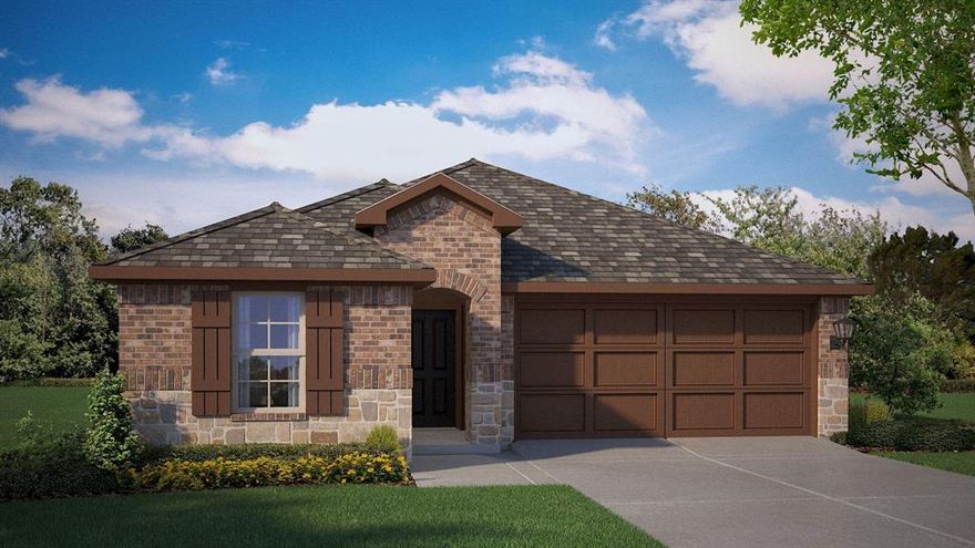 Have a fabulous new construction home built by D.R. Horton, America’s Builder since 2002, at Rock Creek Ranch in Fort Worth and Crowley ISD! Discover captivating floor plans packed with included features and high-end finishes designed for every stage of life. This beautiful single-story Caden floorplan-elevation B offers 3 bedrooms, 2 bathrooms, and a 2-car garage, with an estimated early Winter completion. The open-concept layout features a spacious family room that flows into the dining area and a well-appointed chef’s kitchen with 36 inch upper cabinets, quartz countertops, a center island, stainless steel appliances, gas range, and a large walk-in corner pantry. The private primary suite includes a generous walk-in closet and a bathroom with an oversized shower. Additional interior features include quartz vanity tops with drop-in sinks in the bathrooms and luxury vinyl plank flooring in the entry, hallways, kitchen-breakfast area, family room, utility room, and bathrooms. Energy-efficient construction is included throughout, along with America’s Smart Home Technology package. Exterior highlights include a covered front porch, covered back patio, 6-foot stained wood fence with metal posts, full sod, sprinkler system, and a complete landscape package. Residents will enjoy future community amenities such as a pool, park-playground, and walking trails. Located just two miles from Benbrook Lake, the neighborhood offers easy access to shopping, Fort Worth attractions, and nearby educational institutions.