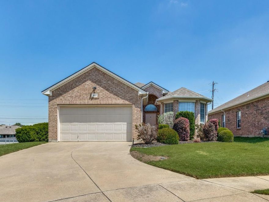 Welcome home to this beautiful DR Horton Gazelle floorplan nestled at the end of a quiet cul-de-sac street with sweeping views of the greenbelt and community lake. This open floor plan home welcomes you with soaring ceilings in the open living, kitchen, breakfast area. The living room has a cast stone gas fireplace and flows right into the kitchen for easy entertaining. The bedrooms are split with the secondary bedrooms located at the front of the home sharing a hall bath. The primary suite is at the back of the home overlooking the back yard with an ensuite bath offering a double sink vanity, garden tub, walk-in shower, private toilet room and a large walk-in closet. Some upgrades include a Nest thermostat and Bluetooth light switches that can be operated remotely. **Gas line available behind range** The neighborhood boasts walking trails, community pool, a pavilion with picnic tables and charcoal grills, basketball court, catch and release lake, community park with a playground and an additional pavilion. Come take a look at this great home located in highly sought after Northwest ISD which will also feature a brand new state of the art high school in 2027.