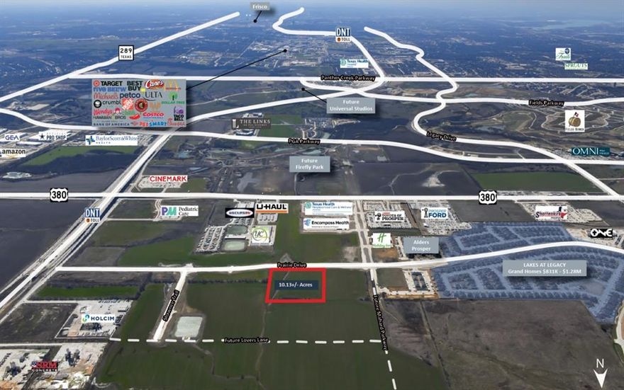 Vanguard Real Estate Advisors (“VREA”) is pleased to present qualified investors and developers the opportunity to acquire two parcels totaling 10.13+- acres located along Prairie Drive in the rapidly growing city of Prosper, Texas. Currently zoned under PD-71, the Site is approved for residential development; however, its strategic location with direct frontage on Prairie Drive offers exceptional visibility and accessibility; positioning it as an excellent candidate for commercial rezoning. This Site is situated in the heart of Prosper’s thriving economic landscape, surrounded by newly constructed retail spaces, residential developments, and expanding employment centers. The area’s dynamic growth makes this Site a highly desirable investment and well suited for commercial development. The location, combined with its development potential, makes this an ideal prospect for forward-thinking investors and developers. The Seller will consider subdividing the Site dependent on business terms.