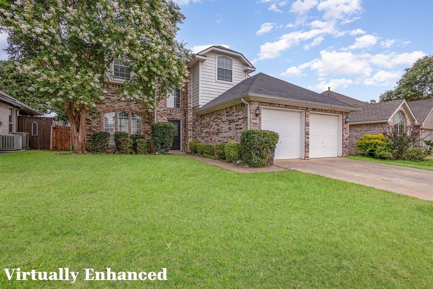 * Back on the market-financing related* Welcome to the Highland Oaks neighborhood of Flower Mound. This home offers three beds, two in a half baths on a generous interior lot. Inside, hardwood floors flow through the living areas where the brick fireplace is the focal point. The open kitchen, with a an island provides functionality, with a separate dining nook, and living room overlook the backyard. Upstairs are three bedrooms and two full baths with a half bath on the main level for convenience. The neighborhood is known for its parks, walking trails, and convenient access to I-35E, offering both suburban serenity and easy commutes to Dallas–Fort Worth amenities. *Disclaimer: some photos are virtually staged and items will not be at the property.Grass may be virtually enhanced.