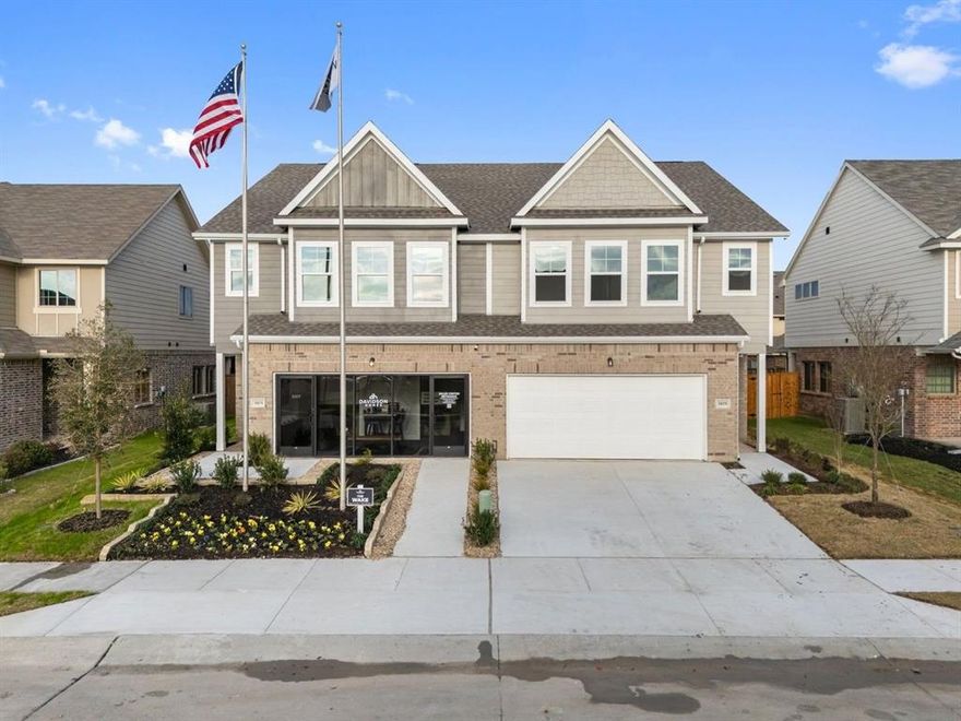 MLS# 21043647 - Built by Davidson Homes - Ready Now! ~ Welcome to The Durham D at Lake Park Villas! This stunning 3-bedroom, 2.5-bathroom townhome offers 1,891 sqft of modern living space. Step through the foyer into a bright, open layout where a spacious living room, dining area, and chef-inspired kitchen with a center island await. Natural light floods the space, creating an inviting atmosphere for both entertainment and relaxation.  Upstairs, the Primary Suite features two closets and a luxurious bath with a double vanity. Two additional bedrooms, a full bath, and a convenient laundry room complete the second level. Noteworthy upgrades include white painted cabinets, tiled showers, soft-close cabinets, quartz countertops, and black hardware throughout.  Enjoy the outdoors on your covered patio or explore the community playground. Benefit from being in the Rockwall ISD with no MUD or PID tax. This home also includes a two-car garage and blinds for added convenience. Schedule your visit today to see your future home!  Rendering shown is for illustrative purposes only. Actual home will be constructed as an attached duplex townhome and may vary in appearance. Standard features and options may vary, please see the community's New Home Consultant for details.