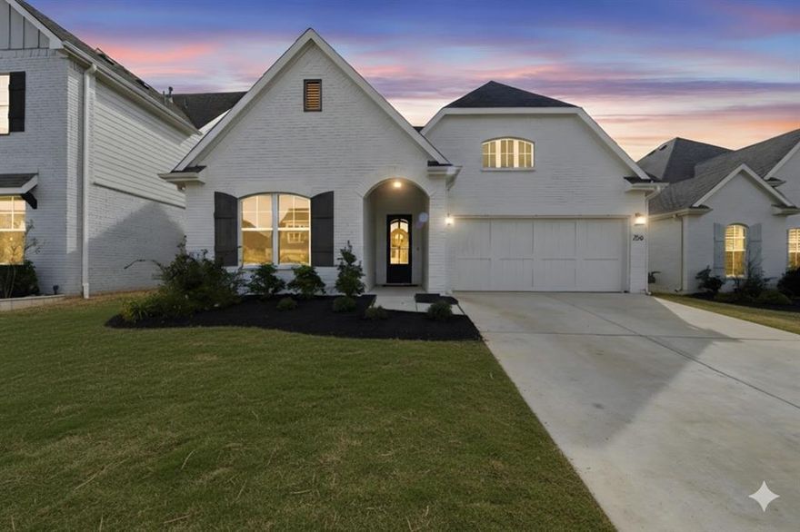 NOTICE PRICE REDUCTION! Gorgeous Cottage Tudor located near 12 acres of manicured park space in Parks of Aledo. Featuring wood like vinyl floors throughout, cathedral vaulted ceiling in the main living room with wood stained beam, signature brick archway as you enter main living areas, custom painted brick fireplace with natural gas, Ecobee 4 Smart thermostat and 2 USB plugs. More luxury features include: spacious dream kitchen with gourmet gas cooking and expansive eat-in island and farm sink; designer lighting throughout, mud lockers with painted bead board, frameless glass in primary bath, upgraded stand alone soaking tub, large walk in closets in all bedrooms, beautiful landscaping package with irrigation. Covered patio with high ceiling. Walk to High School. Enjoy all that this top rated, highly sought after school district offers along and the best school spirit! Refrigerator, Drapes in Living and Primary Bedroom stay.