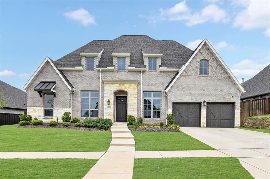 Meticulously maintained Perry one-story home located in Canyon Falls and zoned to highly acclaimed Argyle ISD with a premium lot! This home offers a thoughtfully designed, functional layout featuring a dedicated study and game room or flex space, ideal for both everyday living and entertaining. The spacious kitchen features an abundance of counter space, elevated quartz countertops, a double oven, and open-concept to the main living area. The private primary suite boasts a generously sized bedroom and an upgraded bathroom with an oversized walk-in shower with his and hers vanities. Step outside to your backyard retreat awaiting the perfect pool to be built, where a greenbelt backdrop provides added privacy and stunning sunset views! The extended patio creates the perfect space for relaxing or hosting guests. Can't forget the 3 car tandem garage. Enjoy the convenience of being within walking distance to the elementary school, with easy access to major highways. Canyon Falls offers exceptional amenities, including front yard maintenance, cable and internet services, a clubhouse with fitness center, resort-style infinity pool, splash pads, dog park and multiple playgrounds.