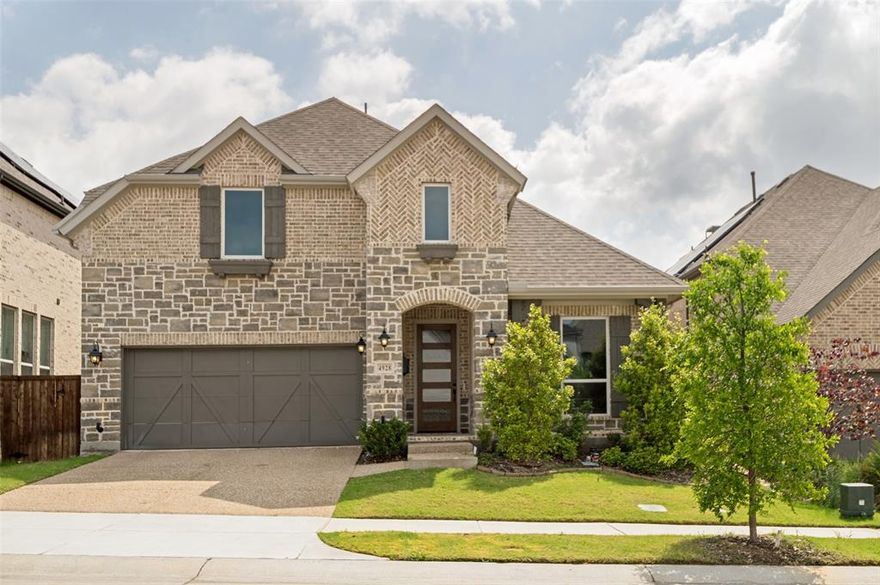 Luxurious & Modern Home at PRIME Location in Golf Course community of Castle Hills!. Welcome to this stunning, like-new home built in 2022, located in the highly desirable Castle Hills community. This immaculate 5-bedroom, 4-bath home offers the perfect blend of style, space, and convenience. Step inside to a grand curved staircase with elegant wrought iron railing and wood staircase, setting the tone for the home’s sophisticated design. The thoughtfully designed floor plan features a 5 bedrooms, Master Bed, Guest Bed room PLUS private study downstairs, 3 Bed, a spacious GAME room, and a dedicated MEDIA room UPSTAIRS, perfect for both work and entertainment. The chef’s dream kitchen is equipped with stainless steel appliances, an expansive backsplash and countertop, under-cabinet lighting, upgraded appliances, and abundant cabinetry, seamlessly opening to the inviting living area with a cozy and modern fireplace. A formal dining room and butler’s pantry add both function and elegance. Enjoy wood and ceramic tile flooring throughout the main living areas, combining durability with modern appeal. The luxurious primary suite is a true retreat, featuring bay windows and a spa-like atmosphere, with a tub in the main bath and frameless glass in the shower, designed for relaxation. Step outside to a covered patio and large backyard, ideal for entertaining or enjoying peaceful mornings and evenings. Castle Hills HOA offers multiple swimming pools, parks and playgrounds, tennis, basketball and PB courts, and walking trails, with locations within walking distance from the house. Conveniently located just minutes from Highway 121, with easy access to Grandscape, Legacy West, and a wide array of dining, shopping, and entertainment options. DFW International Airport is only about 15 minutes away, making travel effortless. Don’t miss this exceptional opportunity to own a beautiful home in one of the area’s most sought-after communities.