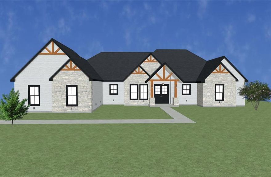 Welcome to this 4-bedroom, 3-bath, 3-car garage home TO BE BUILT on 1.6 acres. The flexible floor plan to be built by C.L. Castillo Builders features a spacious master suite, an open kitchen and dining area, a breakfast nook area, a butler pantry,  split bedrooms, and a large decorative fireplace. An oversized patio allows for entertaining and enjoying the country breeze. This property will also include a 1500 sqft detached shop with brick, stone, and a roof to match the same color scheme as the home.
The shop will be wired for lights, wall plugs, and a 220 for a welder or compressor, and insulated. With easy access to I-30, this is a great location to call home. No HOA! CONSTRUCTION HAS NOT STARTED ON THIS HOME. Completion is expected to be approximately 9 months after construction has started. Home to include granite counters, wood floors, and tile in wet areas. The buyer may choose options and colors. House plans, deed restrictions, and the plat are available in the transaction desk. open kitchen, living room, and nook, a large butler pantry, split bedrooms, plus a large fireplace. An oversized patio allows for entertaining and enjoying the country breeze. With easy access to I 30 this is a great location to call home. No HOA! CONSTRUCTION HAS NOT STARTED ON THIS HOME. Completion will be approximately 9 months once construction has started. Home to include granite counters, wood floors, and tile in wet areas. Buyer may choose options and colors. Buyer will purchase with a 1-time close in the Buyer's name with Land and Construction Loan. The buyer can make changes to the plan. Price will change accordingly. The plat and restrictions are in the attached documents.