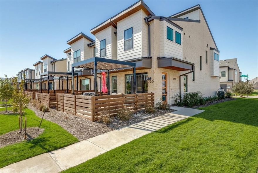 Resort living, simplified! Lock, leave, and live beautifully in this premier END UNIT townhome, priced to sell! Located in the sought-after Windsong Ranch community, it is a perfectly positioned home facing an expansive green space for exceptional privacy and serene views. A modern light-filled home offers low-maintenance living with no yard work and a turfed patio designed for relaxing or entertaining while overlooking the greenbelt. This 3 bedroom, 2.5 bath has an open floor plan, fireplace, island kitchen, quartz countertops and luxury vinyl flooring throughout the home.  The garage has epoxy flooring for additional ease. Enjoy the lock-and-leave convenience paired with resort-style amenities, including Windsong Ranch’s renowned 5-acre crystal-clear lagoon, miles of trails, and vibrant community events. Ideally located with quick access to shopping, dining, and everyday conveniences!  Zoned for Prosper ISD and the newest high school, Richland. Residential lease currently in place through Aug 31 will convey with the property.
